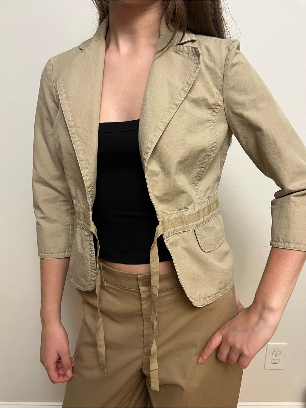 Liz Claiborne Tan Cotton Lightweight Blazer Jacket - Size 4 Petite